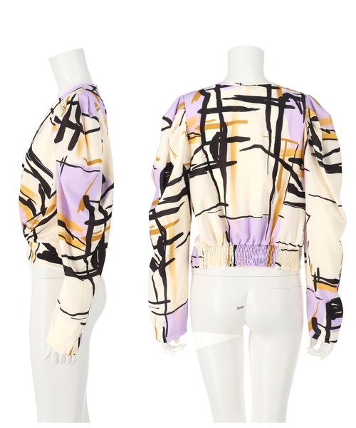 Settimissimo(セッティミッシモ)の「アブストラクト柄カシュクールデザイントップス【セットアップ可能】(Tシャツ/カットソー・レディース・ラベンダー/グレー・FREE)」の11枚目の写真