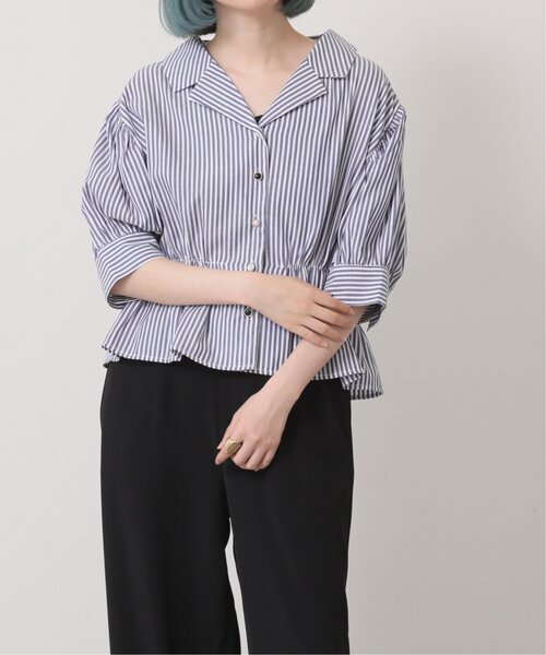 RAY CASSIN（レイカズン）の「多種ボタンペプラム開襟シャツ（シャツ/ブラウス・レディース・イエロー/スミクロ/オフホワイト/ネイビー系・FREE）」の3枚目の写真