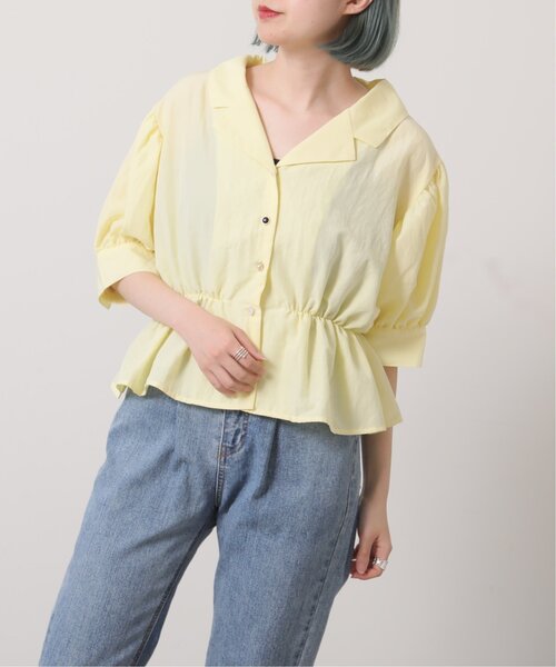 RAY CASSIN（レイカズン）の「多種ボタンペプラム開襟シャツ（シャツ/ブラウス・レディース・イエロー/スミクロ/オフホワイト/ネイビー系・FREE）」の4枚目の写真