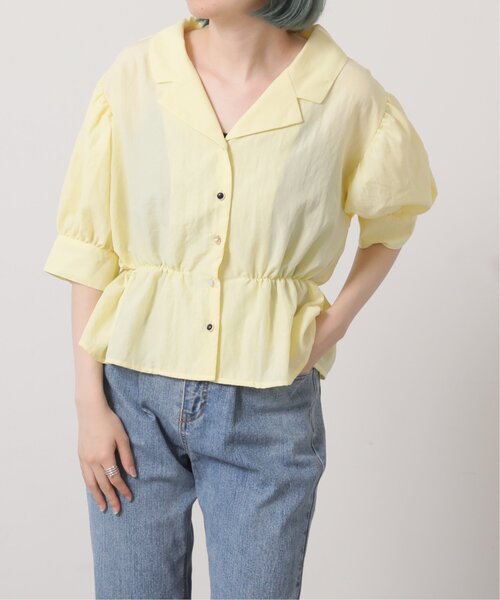 RAY CASSIN（レイカズン）の「多種ボタンペプラム開襟シャツ（シャツ/ブラウス・レディース・イエロー/スミクロ/オフホワイト/ネイビー系・FREE）」の5枚目の写真