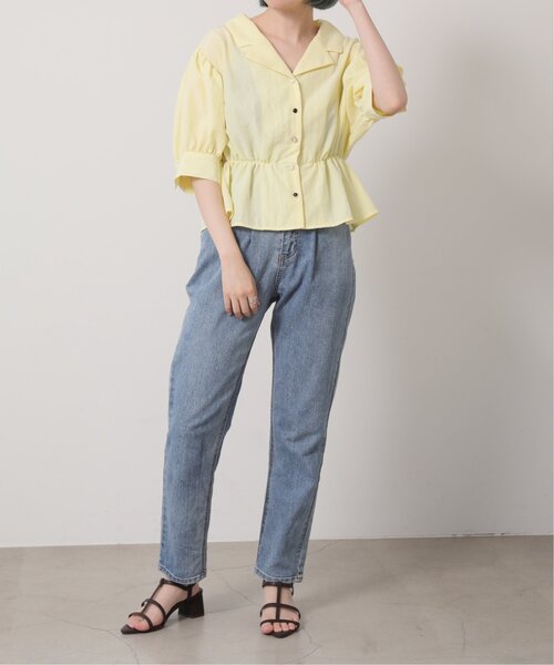 RAY CASSIN（レイカズン）の「多種ボタンペプラム開襟シャツ（シャツ/ブラウス・レディース・イエロー/スミクロ/オフホワイト/ネイビー系・FREE）」の9枚目の写真