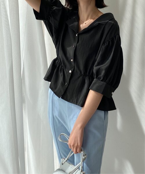 RAY CASSIN（レイカズン）の「多種ボタンペプラム開襟シャツ（シャツ/ブラウス・レディース・イエロー/スミクロ/オフホワイト/ネイビー系・FREE）」の21枚目の写真