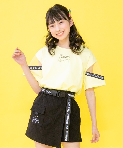 JENNI belle（ジェニィベル）の「【WEB限定】袖チュールロング丈Tシャツ（Tシャツ/カットソー・キッズ・ラベンダー/イエロー/ブラック・130cm/140cm/150cm/160cm）」の3枚目の写真