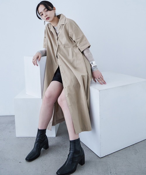 Fashion Letter(ファッションレター)の「オープンカラー シャツワンピース(シャツワンピース・レディース・ベージュ/チャコール/カーキ・M)」の21枚目の写真
