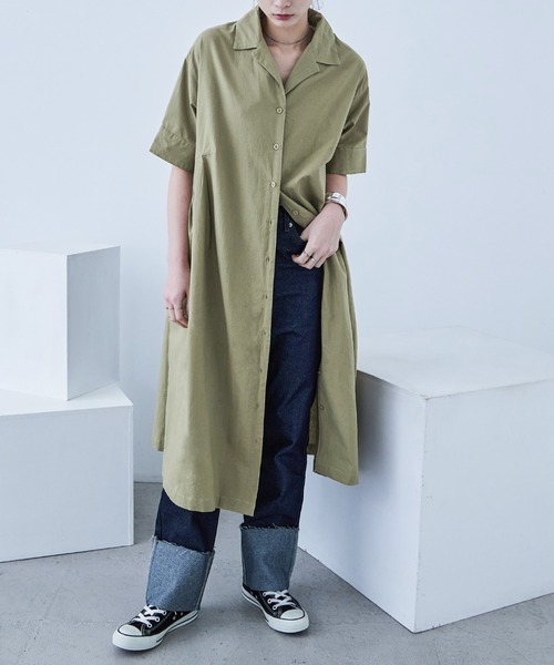 Fashion Letter(ファッションレター)の「オープンカラー シャツワンピース(シャツワンピース・レディース・ベージュ/チャコール/カーキ・M)」の5枚目の写真