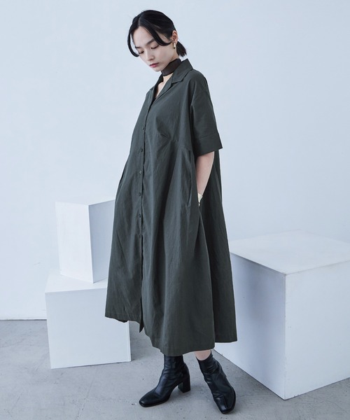 Fashion Letter(ファッションレター)の「オープンカラー シャツワンピース(シャツワンピース・レディース・ベージュ/チャコール/カーキ・M)」の6枚目の写真