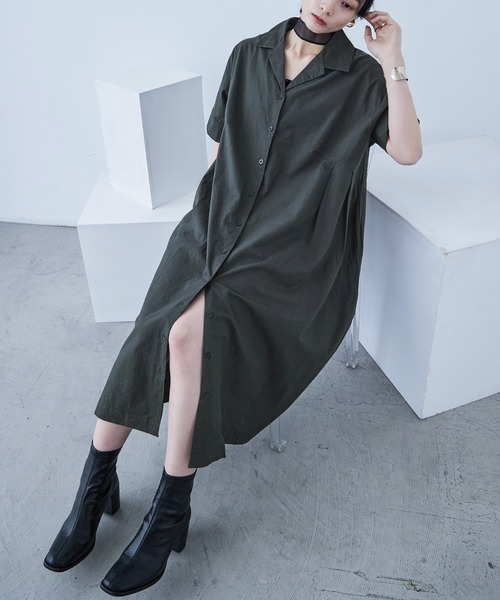 Fashion Letter(ファッションレター)の「オープンカラー シャツワンピース(シャツワンピース・レディース・ベージュ/チャコール/カーキ・M)」の7枚目の写真