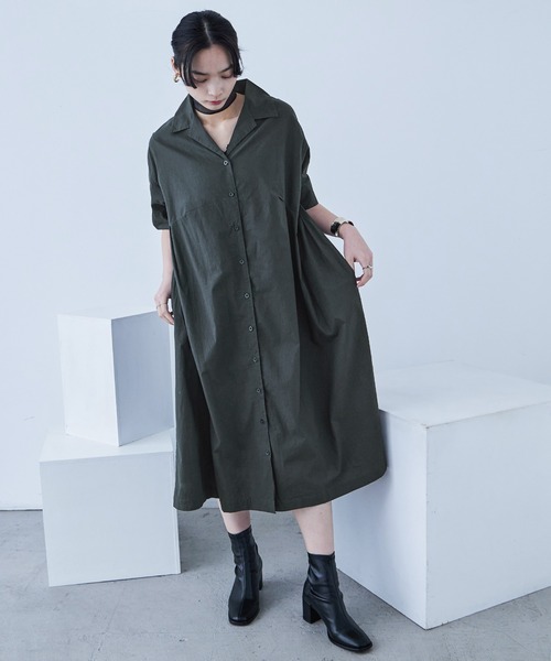 Fashion Letter(ファッションレター)の「オープンカラー シャツワンピース(シャツワンピース・レディース・ベージュ/チャコール/カーキ・M)」の8枚目の写真