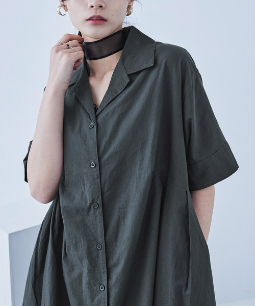 Fashion Letter(ファッションレター)の「オープンカラー シャツワンピース(シャツワンピース・レディース・ベージュ/チャコール/カーキ・M)」の9枚目の写真