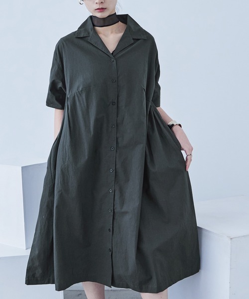 Fashion Letter(ファッションレター)の「オープンカラー シャツワンピース(シャツワンピース・レディース・ベージュ/チャコール/カーキ・M)」の10枚目の写真