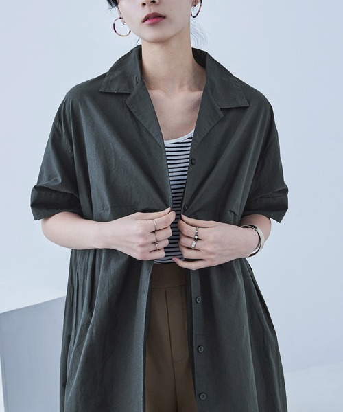 Fashion Letter(ファッションレター)の「オープンカラー シャツワンピース(シャツワンピース・レディース・ベージュ/チャコール/カーキ・M)」の14枚目の写真