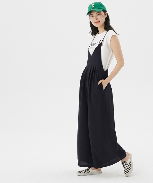 coca(coca)(コカ)の「麻調合繊キャミサロペット(サロペット/オーバーオール・レディース・ブラック/グレー・L/M)」の5枚目の写真