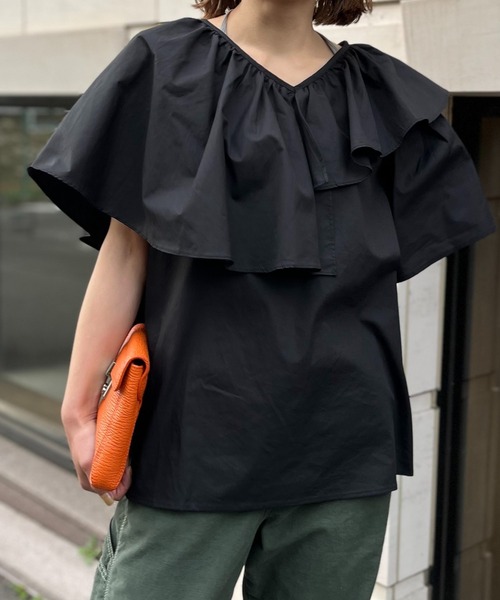 mi via loca(ミヴィアロカ)の「アシメ フリルカラーブラウス(シャツ/ブラウス・レディース・ライトグリーン/ホワイト/ブラック・FREE)」の14枚目の写真