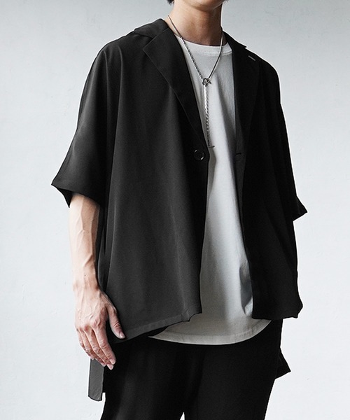 MinoriTY(マイノリティ)の「【MinoriTY】とろみ素材ビッグドルマンテーラードジャケット メンズ 無地 半袖 秋服 夏服 【セットアップ対応】(テーラードジャケット・メンズ・ライトグレー/グリーン/ブラック/グレー・M/L/S)」の5枚目の写真
