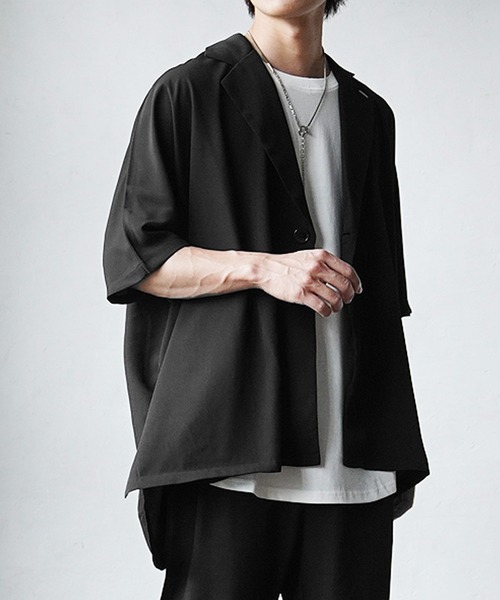MinoriTY(マイノリティ)の「【MinoriTY】とろみ素材ビッグドルマンテーラードジャケット メンズ 無地 半袖 秋服 夏服 【セットアップ対応】(テーラードジャケット・メンズ・ライトグレー/グリーン/ブラック/グレー・M/L/S)」の7枚目の写真