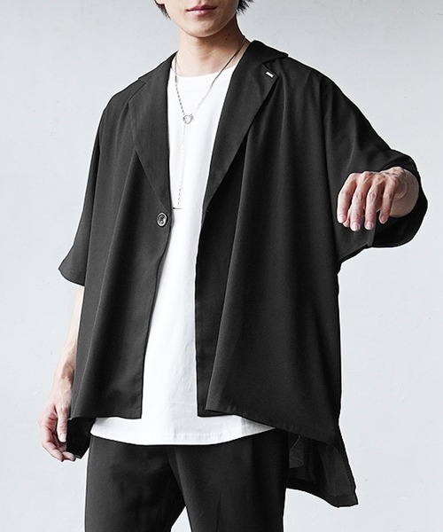 MinoriTY(マイノリティ)の「【MinoriTY】とろみ素材ビッグドルマンテーラードジャケット メンズ 無地 半袖 秋服 夏服 【セットアップ対応】(テーラードジャケット・メンズ・ライトグレー/グリーン/ブラック/グレー・M/L/S)」の6枚目の写真