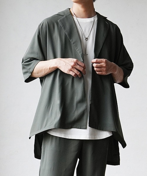 MinoriTY(マイノリティ)の「【MinoriTY】とろみ素材ビッグドルマンテーラードジャケット メンズ 無地 半袖 秋服 夏服 【セットアップ対応】(テーラードジャケット・メンズ・ライトグレー/グリーン/ブラック/グレー・M/L/S)」の22枚目の写真