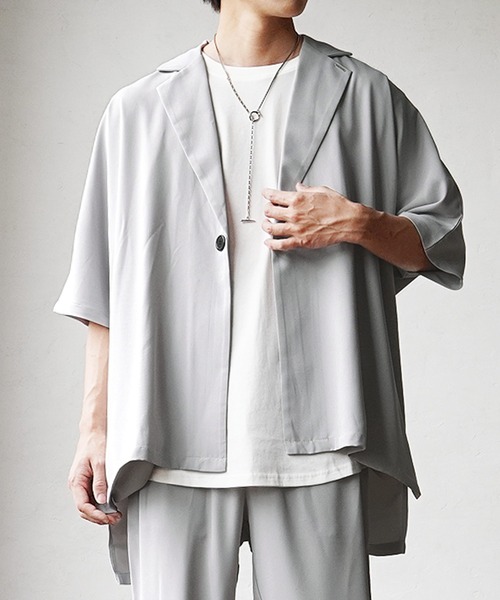 MinoriTY(マイノリティ)の「【MinoriTY】とろみ素材ビッグドルマンテーラードジャケット メンズ 無地 半袖 秋服 夏服 【セットアップ対応】(テーラードジャケット・メンズ・ライトグレー/グリーン/ブラック/グレー・M/L/S)」の10枚目の写真