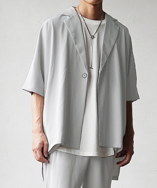 MinoriTY(マイノリティ)の「【MinoriTY】とろみ素材ビッグドルマンテーラードジャケット メンズ 無地 半袖 秋服 夏服 【セットアップ対応】(テーラードジャケット・メンズ・ライトグレー/グリーン/ブラック/グレー・M/L/S)」の11枚目の写真