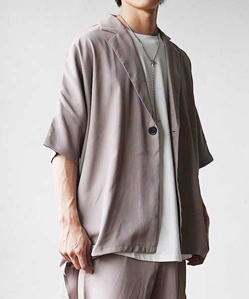 MinoriTY(マイノリティ)の「【MinoriTY】とろみ素材ビッグドルマンテーラードジャケット メンズ 無地 半袖 秋服 夏服 【セットアップ対応】(テーラードジャケット・メンズ・ライトグレー/グリーン/ブラック/グレー・M/L/S)」の15枚目の写真