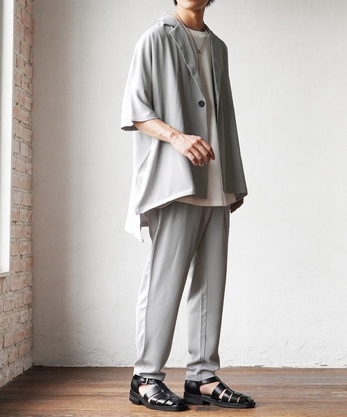 MinoriTY(マイノリティ)の「【MinoriTY】とろみ素材ビッグドルマンテーラードジャケット メンズ 無地 半袖 秋服 夏服 【セットアップ対応】(テーラードジャケット・メンズ・ライトグレー/グリーン/ブラック/グレー・M/L/S)」の14枚目の写真