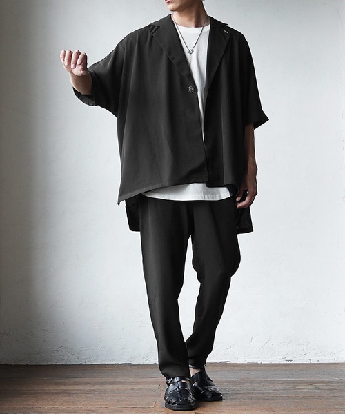 MinoriTY(マイノリティ)の「【MinoriTY】とろみ素材ビッグドルマンテーラードジャケット メンズ 無地 半袖 秋服 夏服 【セットアップ対応】(テーラードジャケット・メンズ・ライトグレー/グリーン/ブラック/グレー・M/L/S)」の8枚目の写真