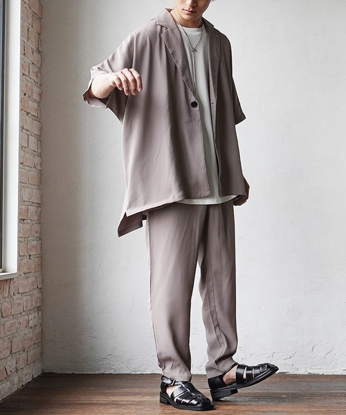 MinoriTY(マイノリティ)の「【MinoriTY】とろみ素材ビッグドルマンテーラードジャケット メンズ 無地 半袖 秋服 夏服 【セットアップ対応】(テーラードジャケット・メンズ・ライトグレー/グリーン/ブラック/グレー・M/L/S)」の19枚目の写真