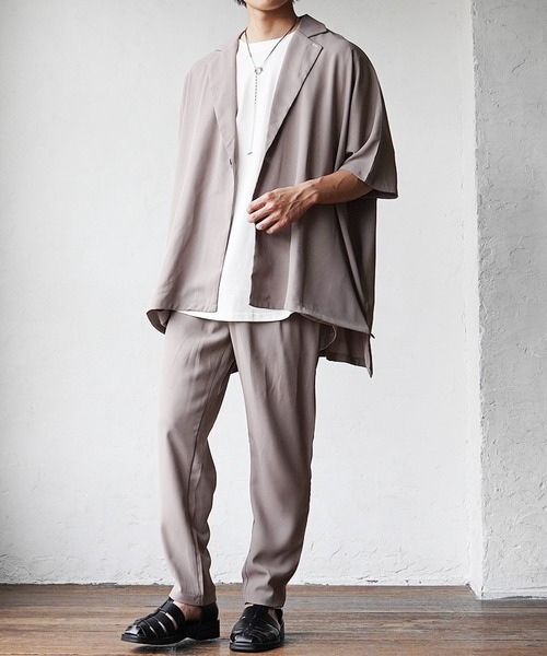 MinoriTY(マイノリティ)の「【MinoriTY】とろみ素材ビッグドルマンテーラードジャケット メンズ 無地 半袖 秋服 夏服 【セットアップ対応】(テーラードジャケット・メンズ・ライトグレー/グリーン/ブラック/グレー・M/L/S)」の20枚目の写真