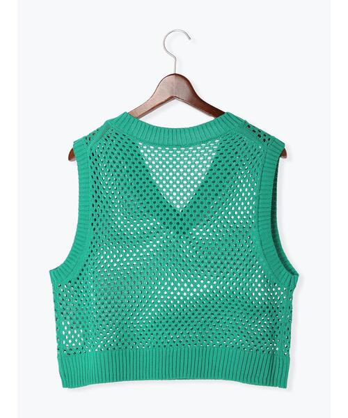 Te chichi TERRASSE（テチチテラス）の「メッシュVネックベスト（ニット/セーター・レディース・ブラック/オフホワイト/グリーン・F）」の18枚目の写真