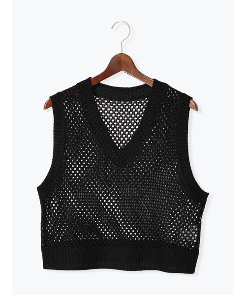 Te chichi TERRASSE（テチチテラス）の「メッシュVネックベスト（ニット/セーター・レディース・ブラック/オフホワイト/グリーン・F）」の3枚目の写真