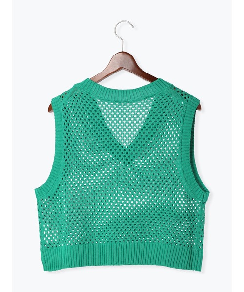 Te chichi TERRASSE（テチチテラス）の「メッシュVネックベスト（ニット/セーター・レディース・ブラック/オフホワイト/グリーン・F）」の5枚目の写真