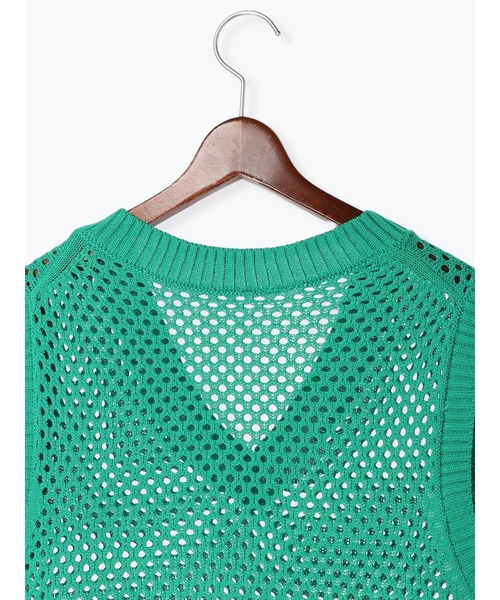 Te chichi TERRASSE（テチチテラス）の「メッシュVネックベスト（ニット/セーター・レディース・ブラック/オフホワイト/グリーン・F）」の9枚目の写真