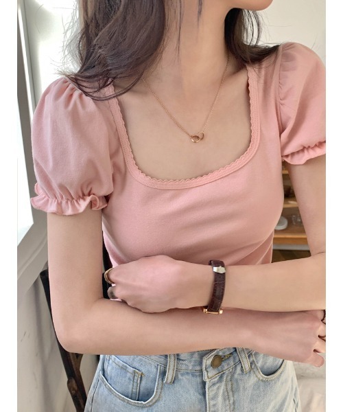Silly(シリー)の「【カラバリ豊富で着回し力も抜群!】シンプルスクエアネックカットソー(Tシャツ/カットソー・レディース・ライトブルー/ブラック/ホワイト/ピンク/ライトグリーン/ホワイト系その他/ピンク系その他・FREE)」の6枚目の写真
