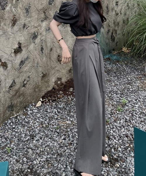 nuanti（ニュアンティ）の「ウエストリボンきれいめワイドタックパンツ（その他パンツ・レディース・グレー/ベージュ/ブラック・L/M/S）」の15枚目の写真