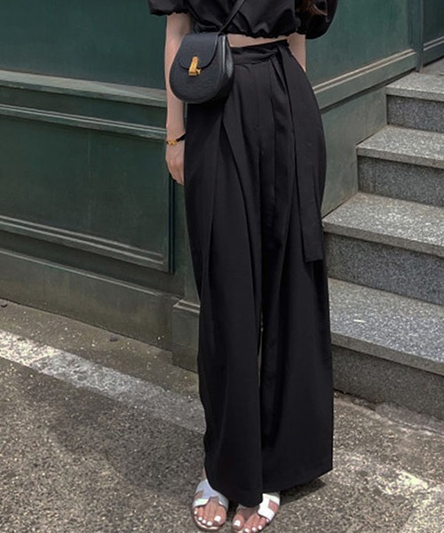 nuanti（ニュアンティ）の「ウエストリボンきれいめワイドタックパンツ（その他パンツ・レディース・グレー/ベージュ/ブラック・L/M/S）」の6枚目の写真