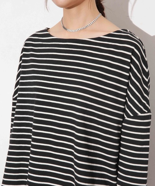 NANO universe(ナノユニバース)の「WEB限定 ボーダーワイドドロップトップス(Tシャツ/カットソー・レディース・ベージュ/ブラック/オフホワイト/ベージュ系その他/グレー系その他4・FREE)」の16枚目の写真