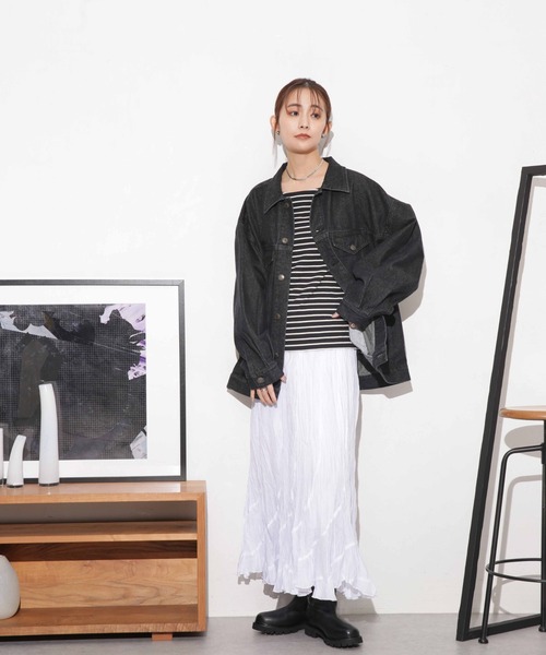 NANO universe(ナノユニバース)の「WEB限定 ボーダーワイドドロップトップス(Tシャツ/カットソー・レディース・ベージュ/ブラック/オフホワイト/ベージュ系その他/グレー系その他4・FREE)」の10枚目の写真