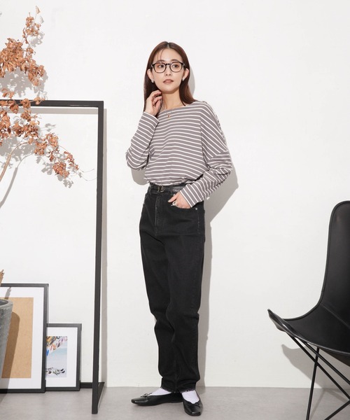 NANO universe(ナノユニバース)の「WEB限定 ボーダーワイドドロップトップス(Tシャツ/カットソー・レディース・ベージュ/ブラック/オフホワイト/ベージュ系その他/グレー系その他4・FREE)」の14枚目の写真