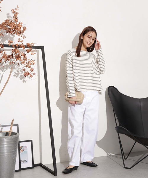 NANO universe(ナノユニバース)の「WEB限定 ボーダーワイドドロップトップス(Tシャツ/カットソー・レディース・ベージュ/ブラック/オフホワイト/ベージュ系その他/グレー系その他4・FREE)」の15枚目の写真