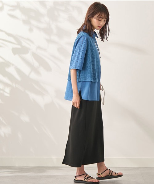 BELLUNA(ベルーナ)の「レース切替デザインシャツジャケット(スーツジャケット・レディース・アイボリー/ブルー/ブラック・X-LARGE/LARGE/MEDIUM)」の5枚目の写真