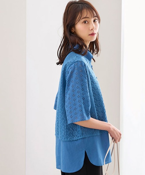 BELLUNA(ベルーナ)の「レース切替デザインシャツジャケット(スーツジャケット・レディース・アイボリー/ブルー/ブラック・X-LARGE/LARGE/MEDIUM)」の8枚目の写真