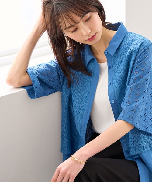 BELLUNA(ベルーナ)の「レース切替デザインシャツジャケット(スーツジャケット・レディース・アイボリー/ブルー/ブラック・X-LARGE/LARGE/MEDIUM)」の10枚目の写真