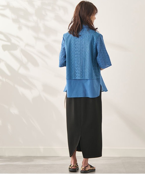 BELLUNA(ベルーナ)の「レース切替デザインシャツジャケット(スーツジャケット・レディース・アイボリー/ブルー/ブラック・X-LARGE/LARGE/MEDIUM)」の11枚目の写真