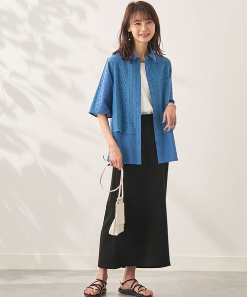 BELLUNA(ベルーナ)の「レース切替デザインシャツジャケット(スーツジャケット・レディース・アイボリー/ブルー/ブラック・X-LARGE/LARGE/MEDIUM)」の12枚目の写真