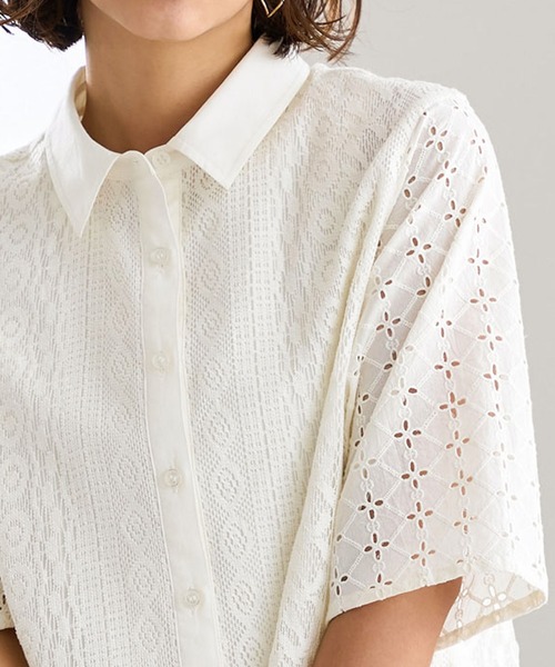 BELLUNA(ベルーナ)の「レース切替デザインシャツジャケット(スーツジャケット・レディース・アイボリー/ブルー/ブラック・X-LARGE/LARGE/MEDIUM)」の14枚目の写真