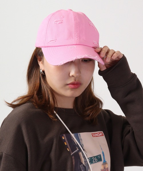 FUNALIVE(ファンアライブ)の「JON ダメージCAP カラーバリエーション 韓国ファッション(キャップ・レディース・ブラウン/ベージュ/グリーン/イエロー/ブラック/パープル/ホワイト/オレンジ/ピンク・FREE)」の8枚目の写真
