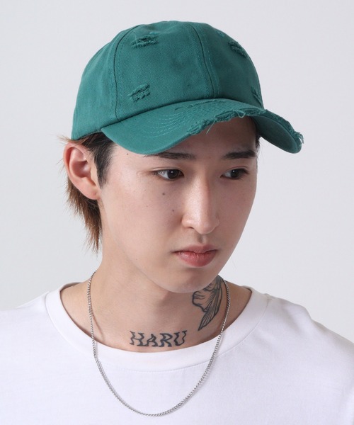 FUNALIVE(ファンアライブ)の「JON ダメージCAP カラーバリエーション 韓国ファッション(キャップ・レディース・ブラウン/ベージュ/グリーン/イエロー/ブラック/パープル/ホワイト/オレンジ/ピンク・FREE)」の2枚目の写真