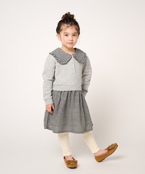 Moujonjon(ムージョンジョン)の「ビッグカラーチェック切替裏毛ワンピース(ワンピース・キッズ・グレー/ブラウン・100/110/90/120/130/140/80)」の13枚目の写真