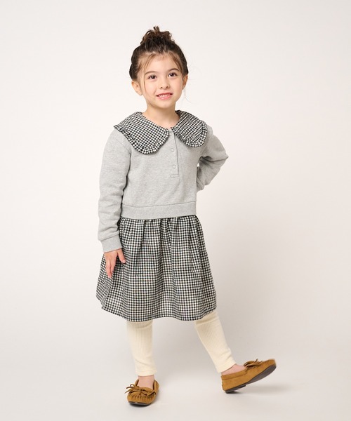 Moujonjon(ムージョンジョン)の「ビッグカラーチェック切替裏毛ワンピース(ワンピース・キッズ・グレー/ブラウン・100/110/90/120/130/140/80)」の12枚目の写真