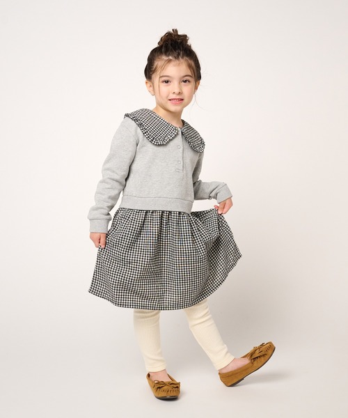 Moujonjon(ムージョンジョン)の「ビッグカラーチェック切替裏毛ワンピース(ワンピース・キッズ・グレー/ブラウン・100/110/90/120/130/140/80)」の11枚目の写真